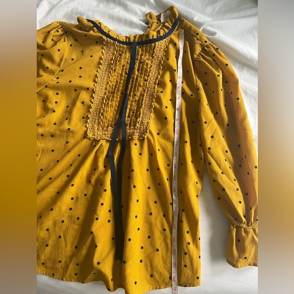 Mustard polkadot 3/4 sleeve blouse with bow - Picture 7 of 7